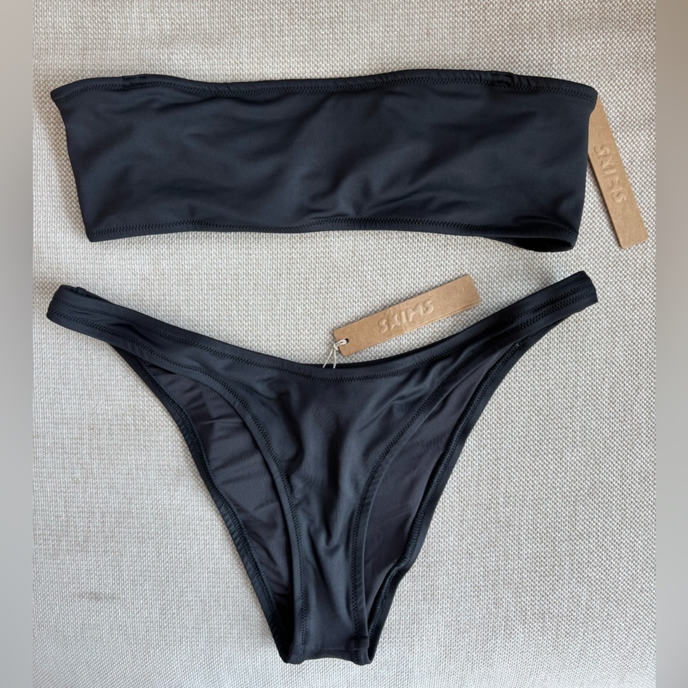 SKIMS Black Bandeau Bikini Set (S)